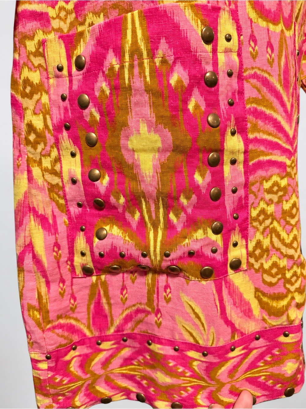 FARM Rio Pineapple Tapestry Studded Linen Tunic Mini Dress Pink Boho Resort - Picture 6 of 9